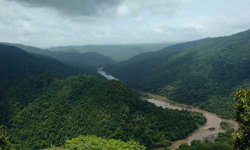 Panoramic view of the Kali River valley from Sykes Point in Dandeli